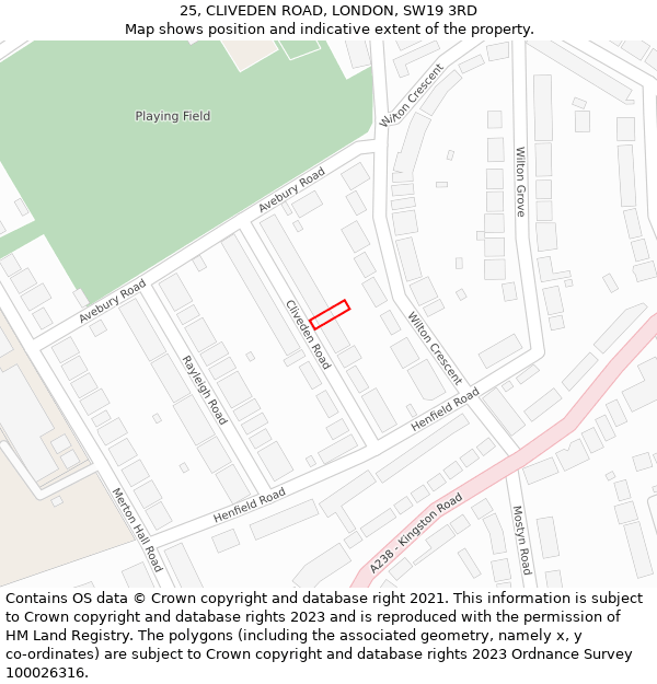 25, CLIVEDEN ROAD, LONDON, SW19 3RD: Location map and indicative extent of plot