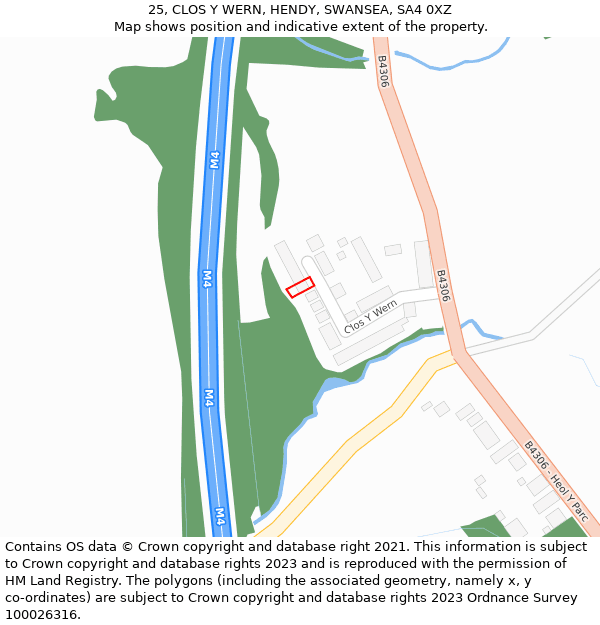 25, CLOS Y WERN, HENDY, SWANSEA, SA4 0XZ: Location map and indicative extent of plot