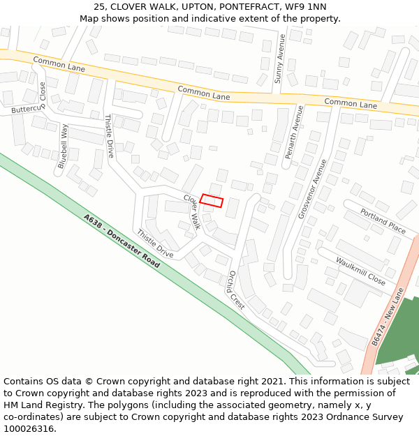 25, CLOVER WALK, UPTON, PONTEFRACT, WF9 1NN: Location map and indicative extent of plot