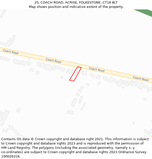 25, COACH ROAD, ACRISE, FOLKESTONE, CT18 8LT: Location map and indicative extent of plot