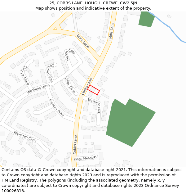 25, COBBS LANE, HOUGH, CREWE, CW2 5JN: Location map and indicative extent of plot