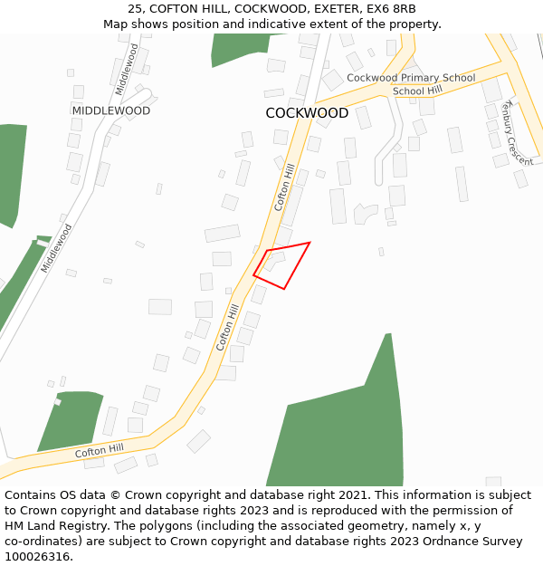 25, COFTON HILL, COCKWOOD, EXETER, EX6 8RB: Location map and indicative extent of plot