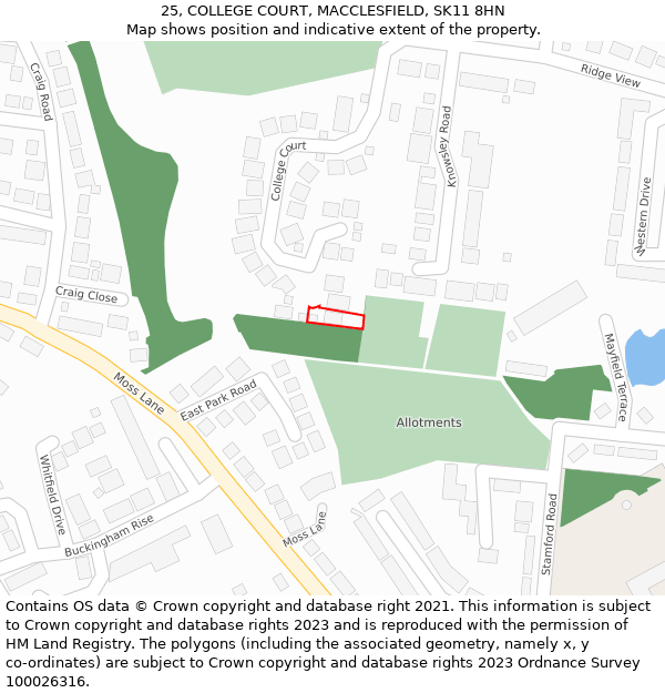 25, COLLEGE COURT, MACCLESFIELD, SK11 8HN: Location map and indicative extent of plot