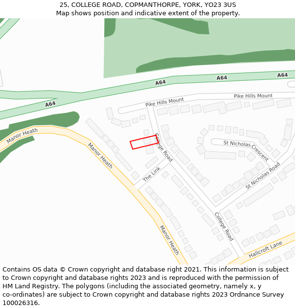 25, COLLEGE ROAD, COPMANTHORPE, YORK, YO23 3US: Location map and indicative extent of plot