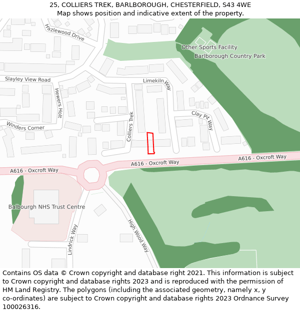 25, COLLIERS TREK, BARLBOROUGH, CHESTERFIELD, S43 4WE: Location map and indicative extent of plot