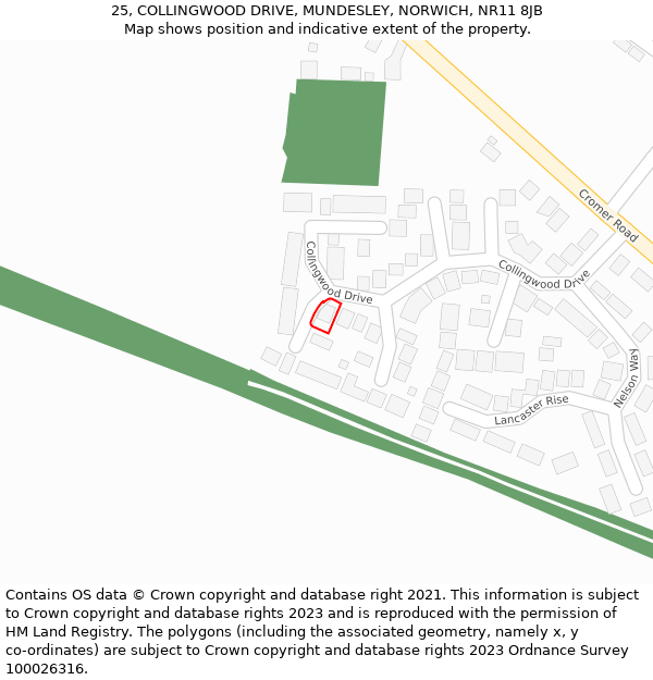 25, COLLINGWOOD DRIVE, MUNDESLEY, NORWICH, NR11 8JB: Location map and indicative extent of plot