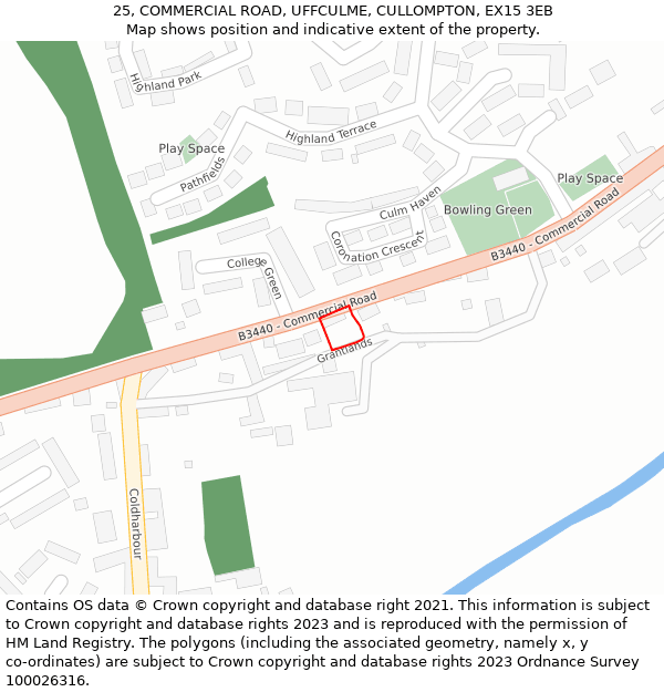 25, COMMERCIAL ROAD, UFFCULME, CULLOMPTON, EX15 3EB: Location map and indicative extent of plot