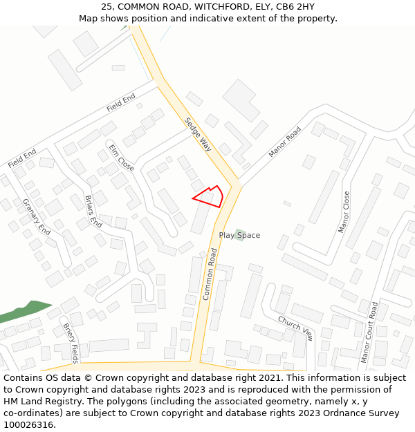 25, COMMON ROAD, WITCHFORD, ELY, CB6 2HY: Location map and indicative extent of plot