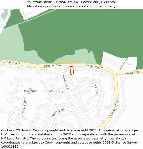 25, COMMONSIDE, DOWNLEY, HIGH WYCOMBE, HP13 5XG: Location map and indicative extent of plot