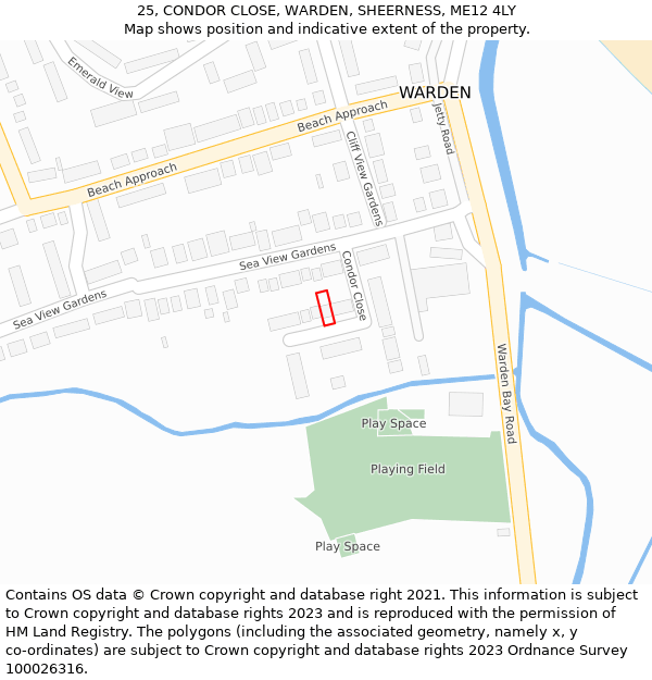 25, CONDOR CLOSE, WARDEN, SHEERNESS, ME12 4LY: Location map and indicative extent of plot