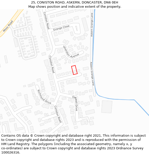 25, CONISTON ROAD, ASKERN, DONCASTER, DN6 0EH: Location map and indicative extent of plot
