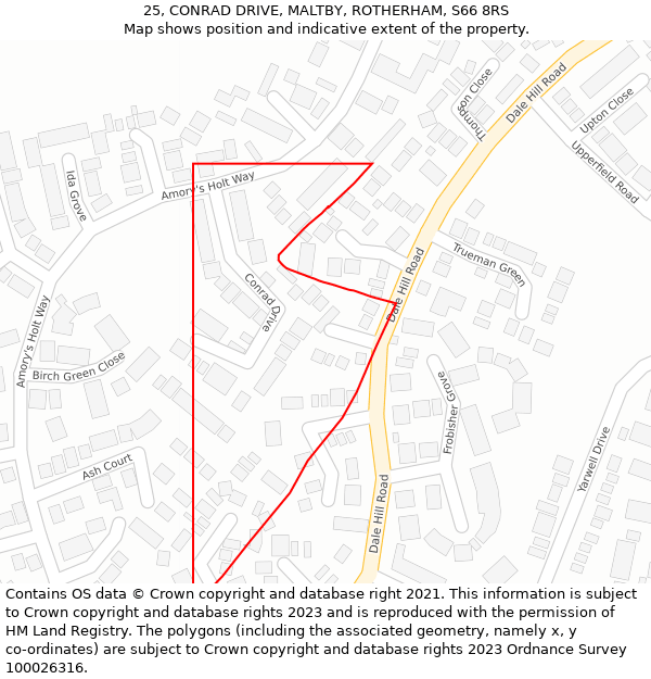25, CONRAD DRIVE, MALTBY, ROTHERHAM, S66 8RS: Location map and indicative extent of plot