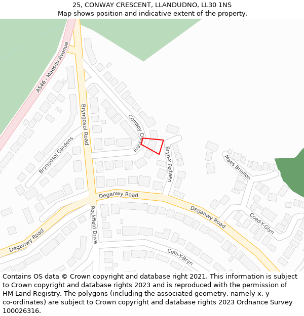 25, CONWAY CRESCENT, LLANDUDNO, LL30 1NS: Location map and indicative extent of plot