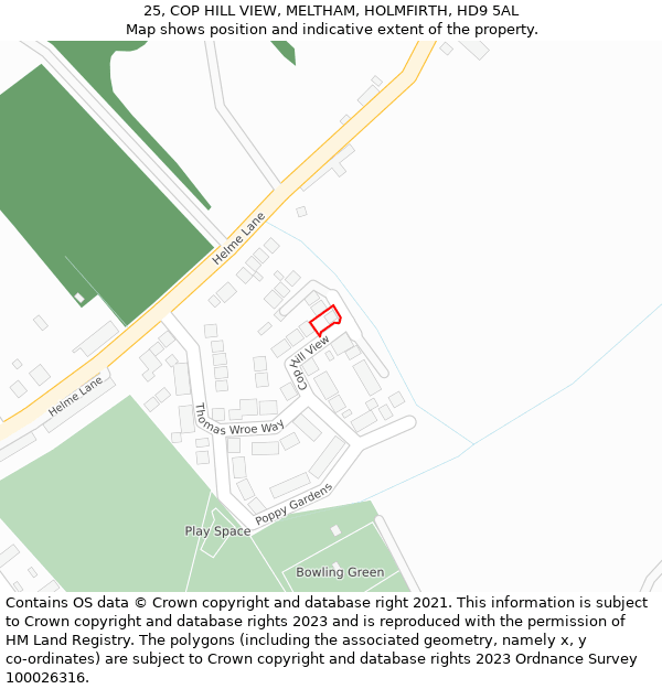 25, COP HILL VIEW, MELTHAM, HOLMFIRTH, HD9 5AL: Location map and indicative extent of plot