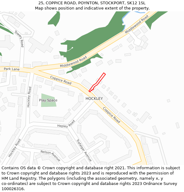 25, COPPICE ROAD, POYNTON, STOCKPORT, SK12 1SL: Location map and indicative extent of plot