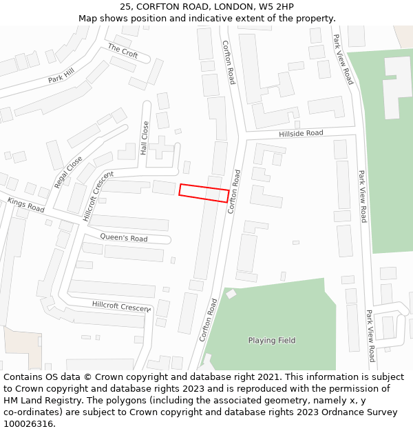 25, CORFTON ROAD, LONDON, W5 2HP: Location map and indicative extent of plot
