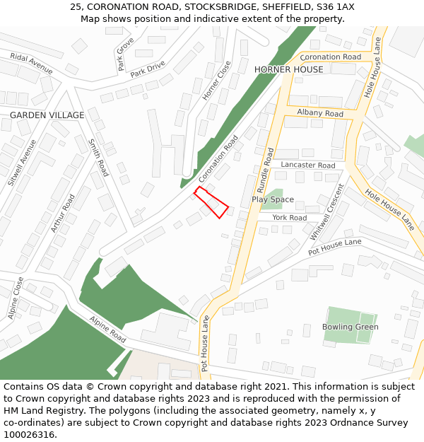 25, CORONATION ROAD, STOCKSBRIDGE, SHEFFIELD, S36 1AX: Location map and indicative extent of plot