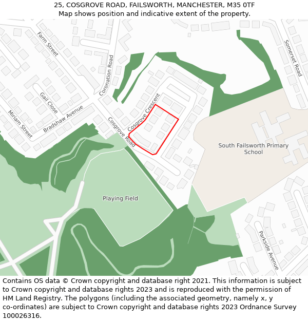 25, COSGROVE ROAD, FAILSWORTH, MANCHESTER, M35 0TF: Location map and indicative extent of plot