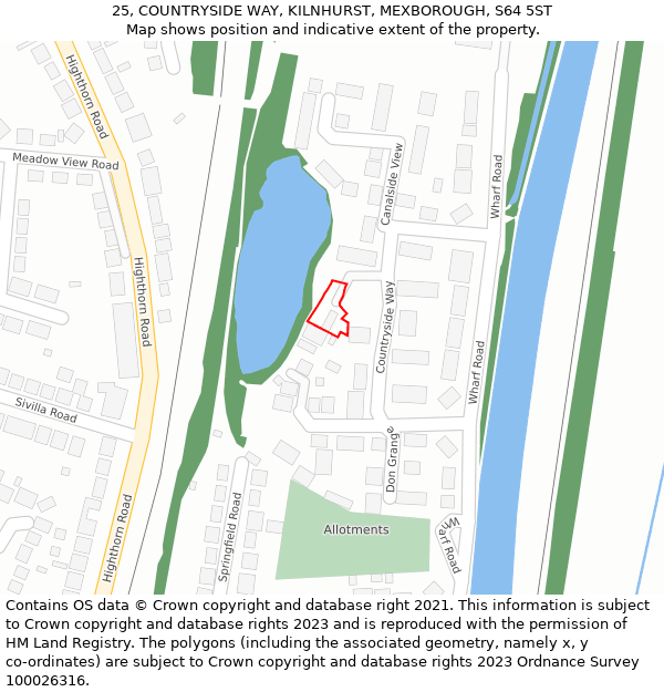 25, COUNTRYSIDE WAY, KILNHURST, MEXBOROUGH, S64 5ST: Location map and indicative extent of plot