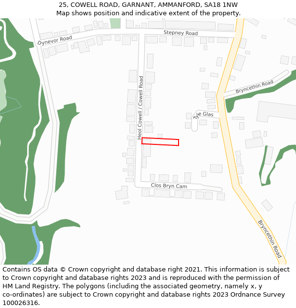 25, COWELL ROAD, GARNANT, AMMANFORD, SA18 1NW: Location map and indicative extent of plot