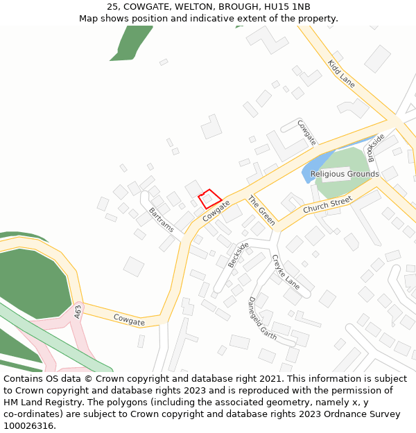 25, COWGATE, WELTON, BROUGH, HU15 1NB: Location map and indicative extent of plot