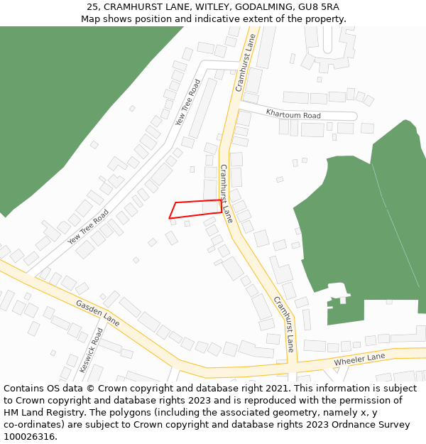 25, CRAMHURST LANE, WITLEY, GODALMING, GU8 5RA: Location map and indicative extent of plot