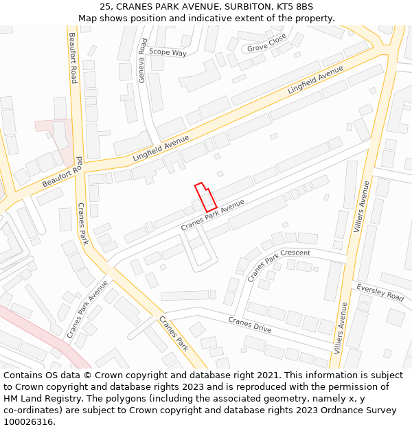 25, CRANES PARK AVENUE, SURBITON, KT5 8BS: Location map and indicative extent of plot