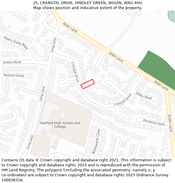 25, CRANSTAL DRIVE, HINDLEY GREEN, WIGAN, WN2 4HU: Location map and indicative extent of plot