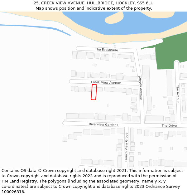 25, CREEK VIEW AVENUE, HULLBRIDGE, HOCKLEY, SS5 6LU: Location map and indicative extent of plot