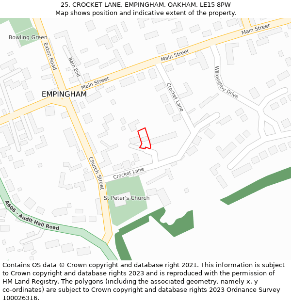 25, CROCKET LANE, EMPINGHAM, OAKHAM, LE15 8PW: Location map and indicative extent of plot