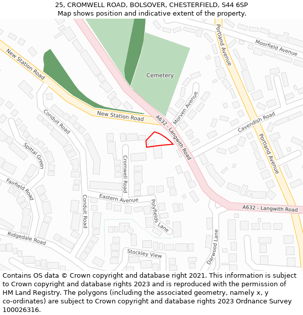 25, CROMWELL ROAD, BOLSOVER, CHESTERFIELD, S44 6SP: Location map and indicative extent of plot