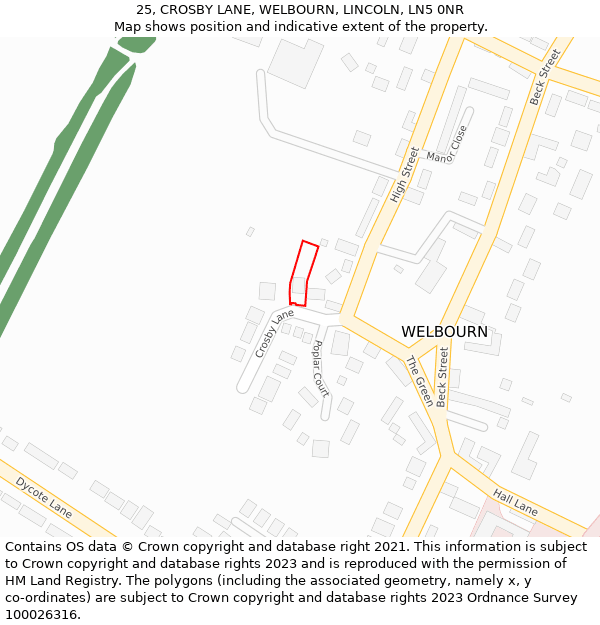 25, CROSBY LANE, WELBOURN, LINCOLN, LN5 0NR: Location map and indicative extent of plot