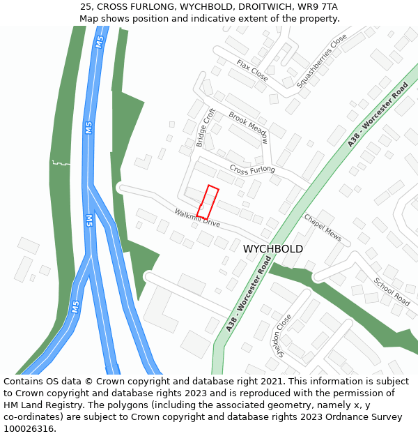 25, CROSS FURLONG, WYCHBOLD, DROITWICH, WR9 7TA: Location map and indicative extent of plot