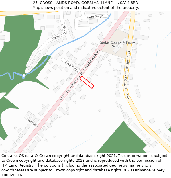 25, CROSS HANDS ROAD, GORSLAS, LLANELLI, SA14 6RR: Location map and indicative extent of plot