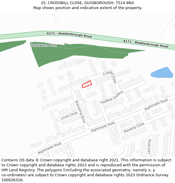 25, CROSSBILL CLOSE, GUISBOROUGH, TS14 8NA: Location map and indicative extent of plot