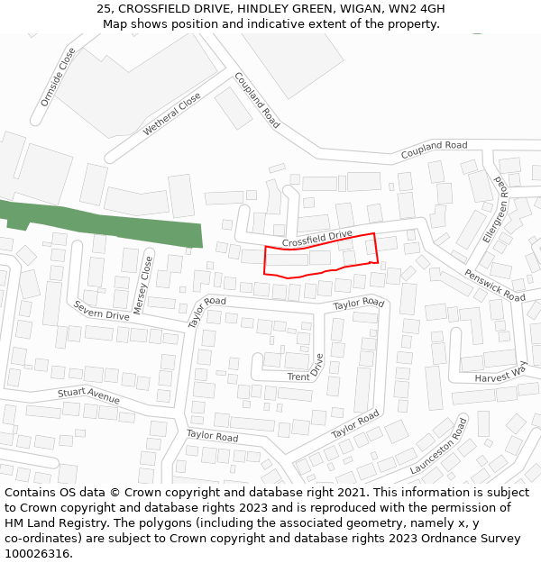 25, CROSSFIELD DRIVE, HINDLEY GREEN, WIGAN, WN2 4GH: Location map and indicative extent of plot