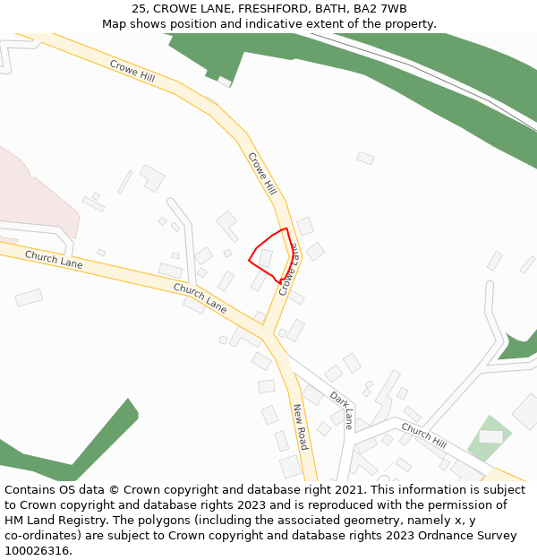 25, CROWE LANE, FRESHFORD, BATH, BA2 7WB: Location map and indicative extent of plot