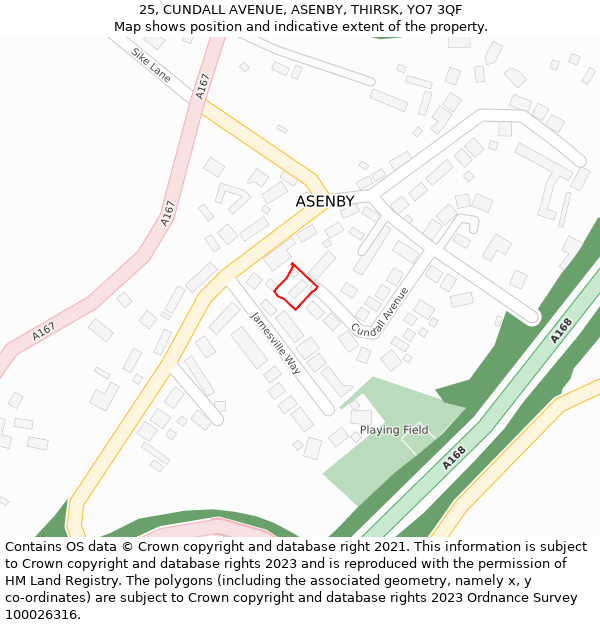 25, CUNDALL AVENUE, ASENBY, THIRSK, YO7 3QF: Location map and indicative extent of plot