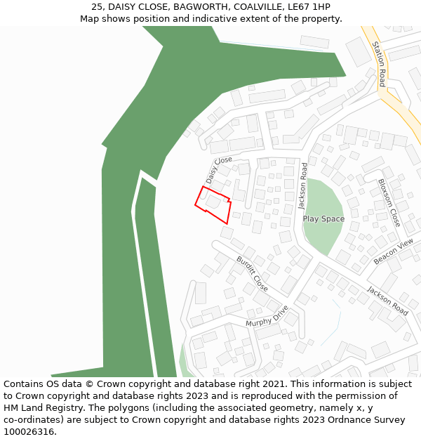 25, DAISY CLOSE, BAGWORTH, COALVILLE, LE67 1HP: Location map and indicative extent of plot