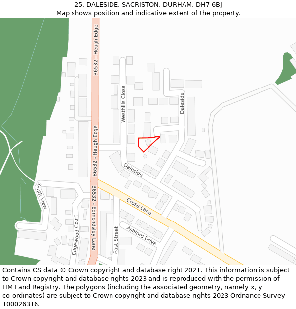 25, DALESIDE, SACRISTON, DURHAM, DH7 6BJ: Location map and indicative extent of plot