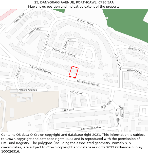 25, DANYGRAIG AVENUE, PORTHCAWL, CF36 5AA: Location map and indicative extent of plot