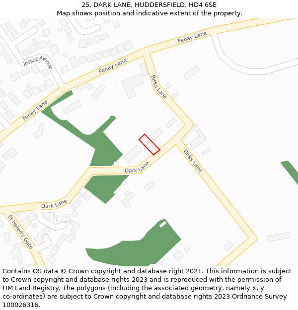 25, DARK LANE, HUDDERSFIELD, HD4 6SE: Location map and indicative extent of plot