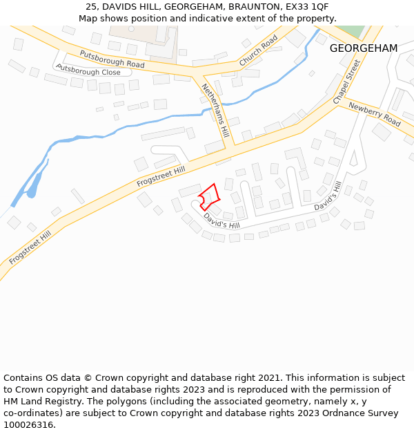 25, DAVIDS HILL, GEORGEHAM, BRAUNTON, EX33 1QF: Location map and indicative extent of plot