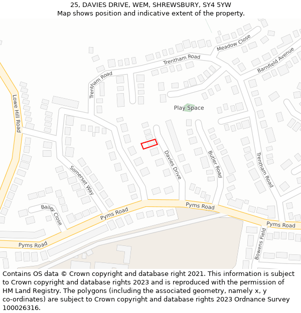 25, DAVIES DRIVE, WEM, SHREWSBURY, SY4 5YW: Location map and indicative extent of plot