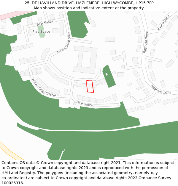 25, DE HAVILLAND DRIVE, HAZLEMERE, HIGH WYCOMBE, HP15 7FP: Location map and indicative extent of plot