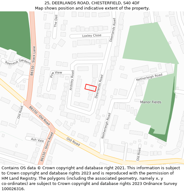 25, DEERLANDS ROAD, CHESTERFIELD, S40 4DF: Location map and indicative extent of plot