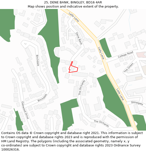 25, DENE BANK, BINGLEY, BD16 4AR: Location map and indicative extent of plot
