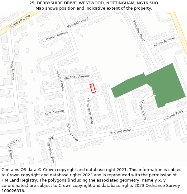 25, DERBYSHIRE DRIVE, WESTWOOD, NOTTINGHAM, NG16 5HQ: Location map and indicative extent of plot