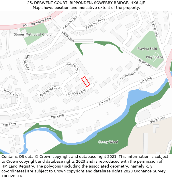 25, DERWENT COURT, RIPPONDEN, SOWERBY BRIDGE, HX6 4JE: Location map and indicative extent of plot