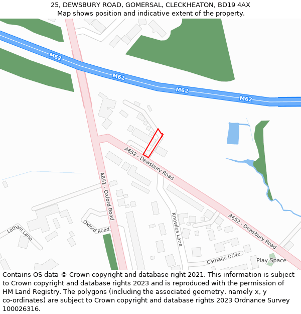 25, DEWSBURY ROAD, GOMERSAL, CLECKHEATON, BD19 4AX: Location map and indicative extent of plot